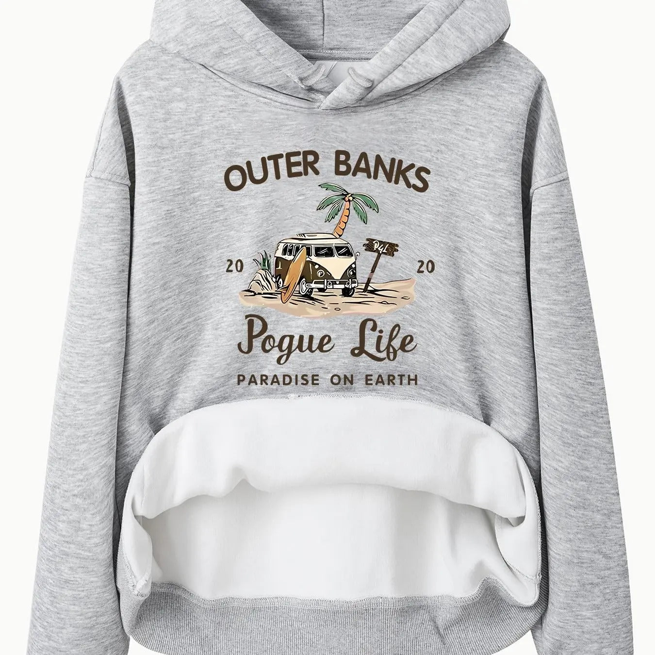 Women'WB shield Letter & Palm Tree Print Drawstring Pocket Hoodie, Casual Drop Shoulder Long Sleeve TNF Lined Hooded...