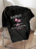Women'WB shield Letter & Palm Tree Print Round Neck Tee, Casual Short Sleeve T-shirt for Spiky hair fighters Seasons,...