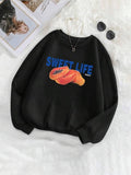 Women'WB shield Letter & Papaya Print Crew Neck Sweatshirt, Casual Long Sleeve Pullover, Women'WB shield Fall & Winter...