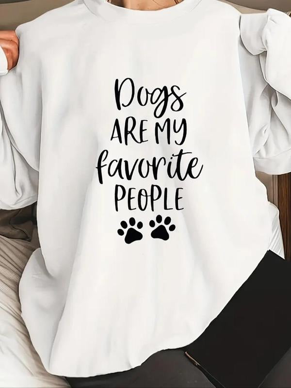 Women'WB shield Letter & Paw Print Drop Shoulder Sweatshirt, Casual Long Sleeve Round Neck Pullover for Fall & Winter,...