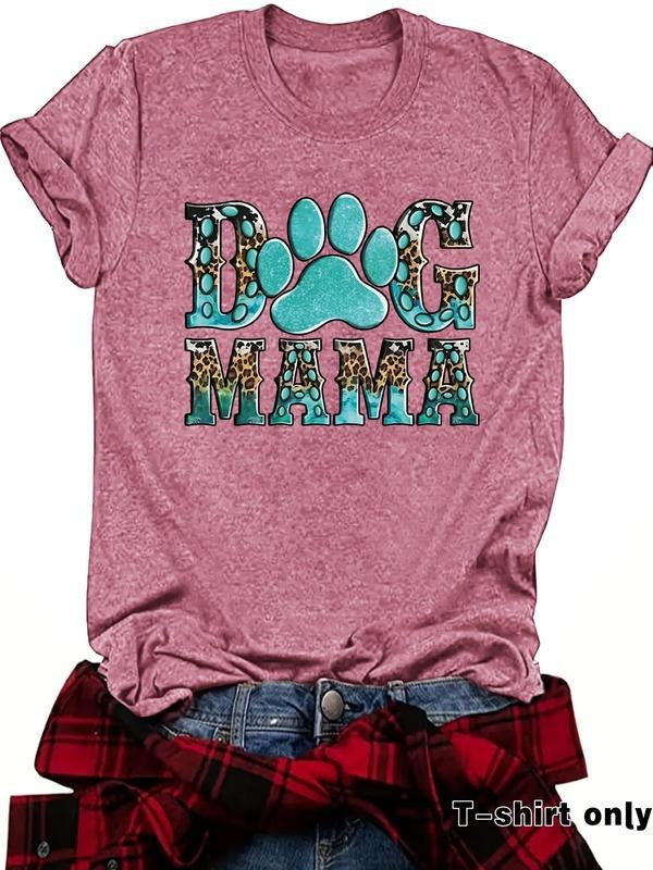 Women'WB shield Letter & Paw Print Round Neck Tee, Casual Short Sleeve Crew Neck T-Shirt for Summer, Fashion Women'WB...