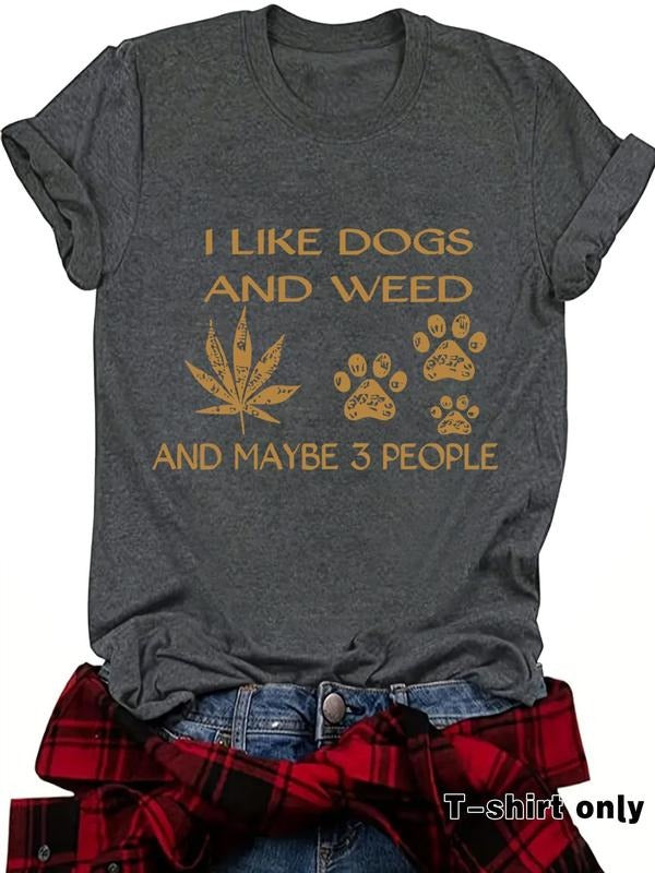 Women'WB shield Letter & Paw Print Round Neck Tee, Casual Short Sleeve Crew Neck T-shirt for Summer, Fashion Women'WB...