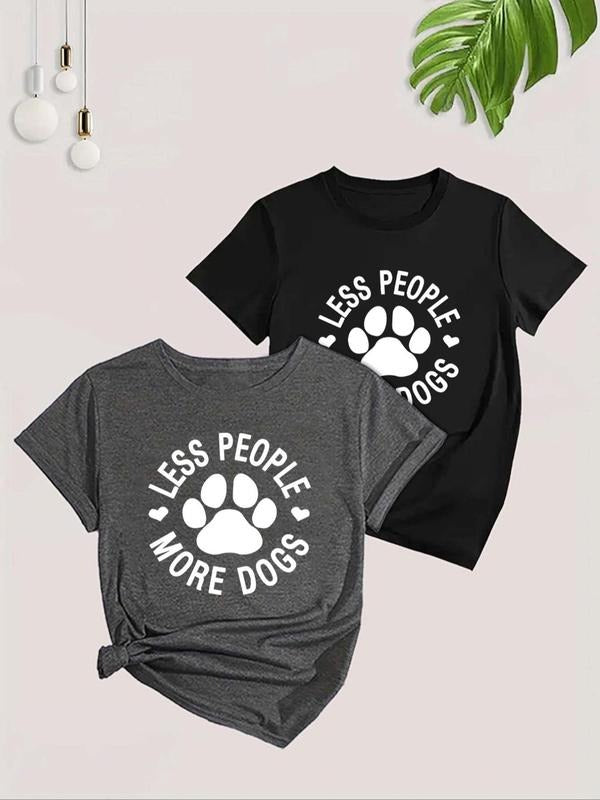Women'WB shield Letter & Paw Print Short Sleeve Tee, Casual Round Neck Heart Print T-shirt, Women'WB shield Top for Daily...