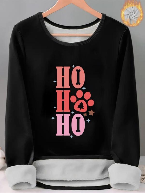 Women'WB shield Letter & Paw Print TNF Lined Tee, Casual Long Sleeve Round Neck T-shirt for Fall & Winter, Ladies TNF for...