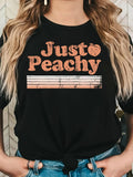 Women'WB shield Letter & Peach Print Round Neck Tee, Casual Short Sleeve Crew Neck T-Shirt for Summer, Fashion Women'WB...