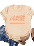 Women'WB shield Letter & Peach Print Short Sleeve Round Neck Tee, Graphic Tees, Fashion Casual Crew Neck T-Shirt for...