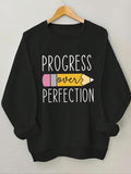Women'WB shield Letter & Pencil Print Drop Shoulder Sweatshirt, Casual Long Sleeve Round Neck Pullover for Fall & Winter,...