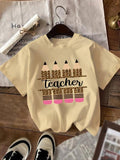 Women'WB shield Letter & Pencil Print Round Neck Tee, Fashion Casual Crew Neck Short Sleeve T-shirt for Daily Holiday...