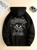 Women'WB shield Letter & Planet Print Drawstring Hoodie, Casual Comfy Pullover Hooded Sweatshirt for Daily Wear, Ladies...
