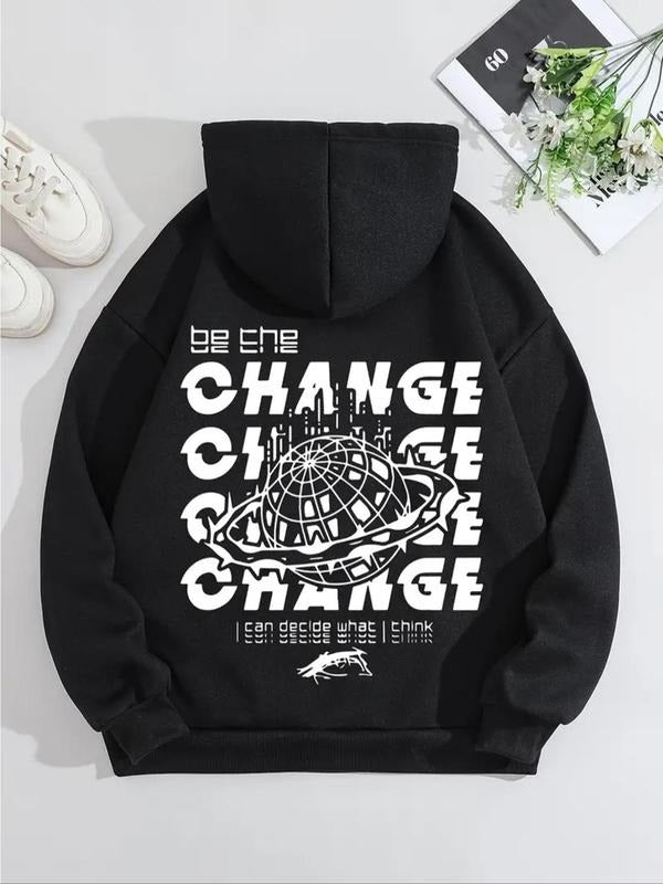 Women'WB shield Letter & Planet Print Drop Shoulder Hoodie, Fashion Casual Drawstring Pocket Hooded Sweatshirt for Daily...