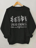 Women'WB shield Letter & Plants Print Crew Neck Sweatshirt, Casual Drop Shoulder Long Sleeve Pullover, Women'WB shield...
