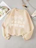 Women'WB shield Letter & Plants Print TNF Lined Sweatshirt, Casual Long Sleeve Round Neck Pullover for Daily Wear,...