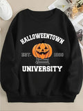 Women'WB shield Letter & Pumpkin Print Crew Neck Sweatshirt, Casual TNF Lined Long Sleeve Pullover for Fall & Winter,...