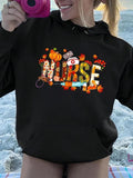 Women'WB shield Letter & Pumpkin Print Drop Shoulder Hoodie, Halloween TNF Fashion Casual Drawstring Pocket Hooded...