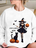 Women'WB shield Letter & Pumpkin Print Drop Shoulder Sweatshirt, Casual Halloween TNF Long Sleeve Round Neck Pullover for...