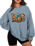 Women'WB shield Letter & Pumpkin Print Drop Shoulder Sweatshirt, Casual Long Sleeve Round Neck Pullover for Daily Wear,...