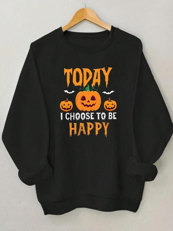 Women'WB shield Letter & Pumpkin Print Round Neck Sweatshirt, Casual Halloween TNF Long Sleeve Crew Neck Pullover for...
