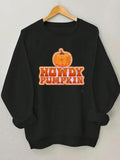 Women'WB shield Letter & Pumpkin Print Round Neck Sweatshirt, Casual Long Sleeve Crew Neck Pullover for Fall & Winter,...