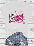 Women'WB shield Letter & Pumpkin Print Round Neck Tee, Fashion Casual Crew Neck T-Shirt for Daily Holiday Vacation...