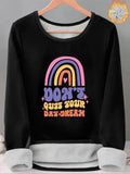 Women'WB shield Letter & Rainbow Print TNF Lined Tee, Casual Long Sleeve Round Neck T-shirt for Fall & Winter, Ladies TNF...