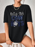 Women'WB shield Letter & Rugby Print Drop Shoulder Tee, Casual Short Sleeve Round Neck T-shirt for Fall & Winter,...