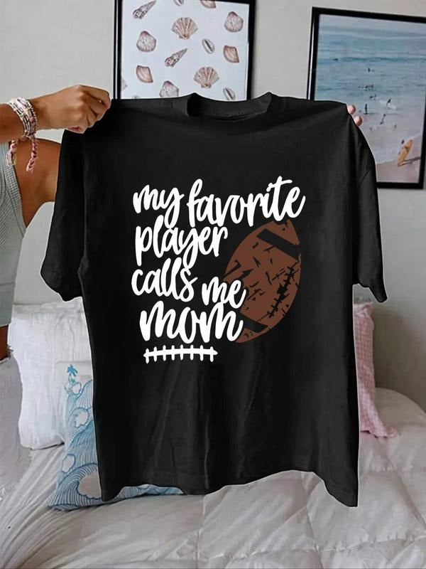 Women'WB shield Letter & Rugby Print Round Neck Tee, Casual Short Sleeve Crew Neck T-Shirt for Daily Wear, Ladies TNF for...