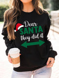 Women'WB shield Letter & Santa Hat Print Crew Neck Sweatshirt, Casual Long Sleeve Pullover for Fall & Winter, Women'WB...