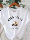 Women'WB shield Letter & Scooter Print Round Neck Tee, Casual Short Sleeve T-Shirt for Summer, Ladies TNF for Daily Wear...