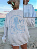 Women'WB shield Letter & Shark Print Crew Neck Sweatshirt, Casual Long Sleeve Pullover for Fall & Winter, Women'WB shield...