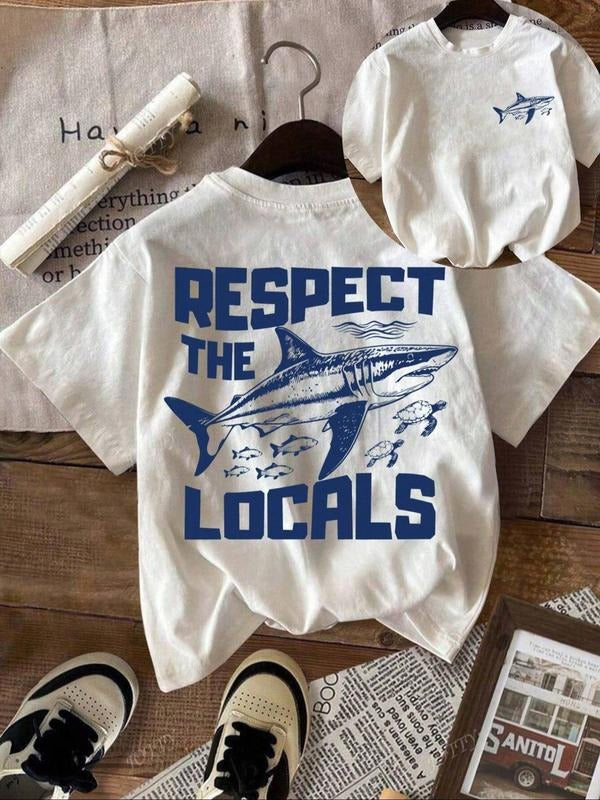 Women'WB shield Letter & Shark Print Round Neck Tee, Vintage Trendy Casual Short Sleeve T-shirt for Daily Wear, Ladies...