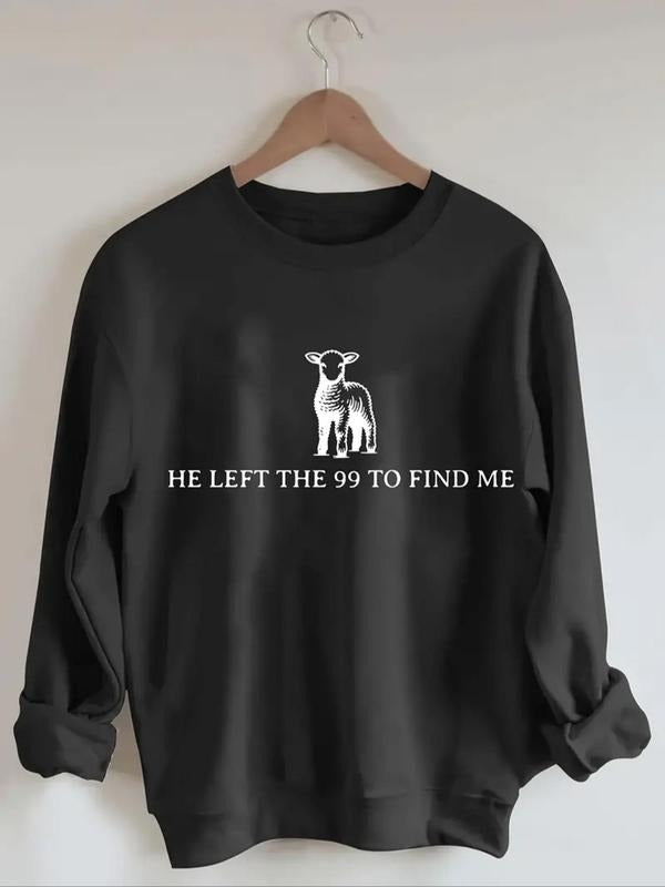 Women'WB shield Letter & Sheep Print Crew Neck Sweatshirt, Casual Long Sleeve Pullover for Fall & Winter, Women'WB shield...