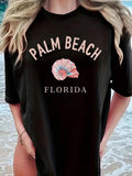 Women'WB shield Letter & Shell Print Drop Shoulder Tee, Casual Half Sleeve Round Neck T-shirt for Summer, Ladies TNF for...