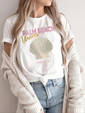 Women'WB shield Letter & Shell Print Round Neck Tee, Trendy Casual Crew Neck T-shirt for Daily Wear, Ladies Summer...