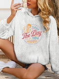 Women'WB shield Letter & Skeleton Print Hoodie, Casual Drop Shoulder Long Sleeve Hooded Sweatshirt, Ladies Fall & Winter...