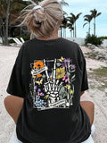 Women'WB shield Letter & Skull Print Drop Shoulder Tee, Back Hidden leaf ninja School Outfits, Casual Round Neck Half...