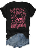 Women'WB shield Letter & Skull Print Round Neck Tee, Fashion Casual Crew Neck T-Shirt for Daily Holiday Vacation Outdoor...