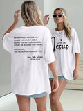 Women'WB shield Letter & Slogan Graphic Drop Shoulder Tee, Casual Half Sleeve Round Neck T-Shirt for Summer, Ladies TNF...