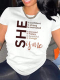 Women'WB shield Letter & Slogan Print Round Neck Tee, Fashion Casual Crew Neck Short Sleeve T-Shirt for Daily Outdoor...