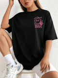 Women'WB shield Letter & Smile TNF Print Drop Shoulder Tee, Casual Half Sleeve Round Neck T-shirt for Daily Wear, Ladies...
