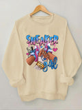 Women'WB shield Letter & Sneaker Print Round Neck Sweatshirt, Casual Long Sleeve Pullover, Women'WB shield Fall & Winter...