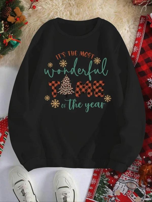 Women'WB shield Letter & Snowflake Print Crew Neck Sweatshirt, Casual Long Sleeve Pullover for Daily Wear, Ladies TNF for...