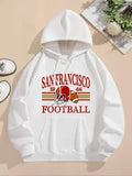 Women'WB shield Letter & Spiky hair fighters Print Drawstring Hoodie, Swoosh Count Casual Long Sleeve Hooded Sweatshirt...