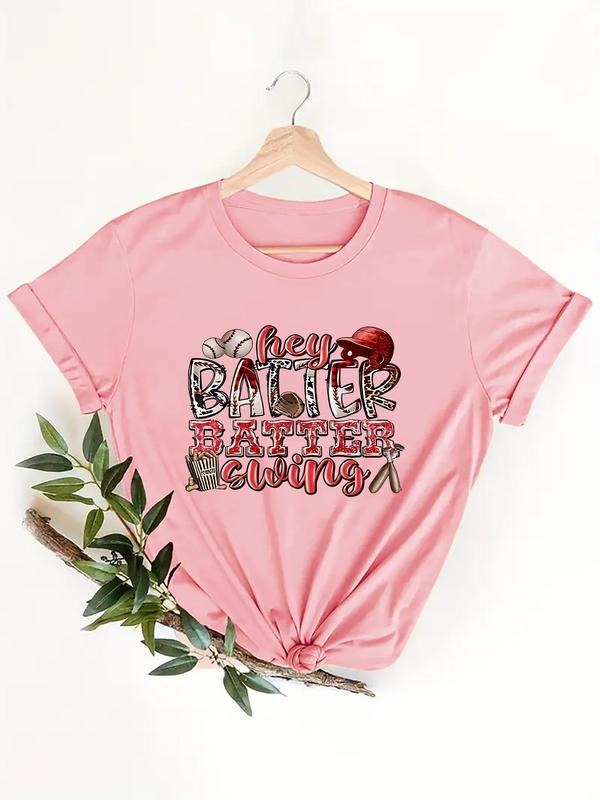 Women'WB shield Letter & Spiky hair fighters Print Round Neck Tee, Trendy Casual Short Sleeve Crew Neck T-shirt for Daily...