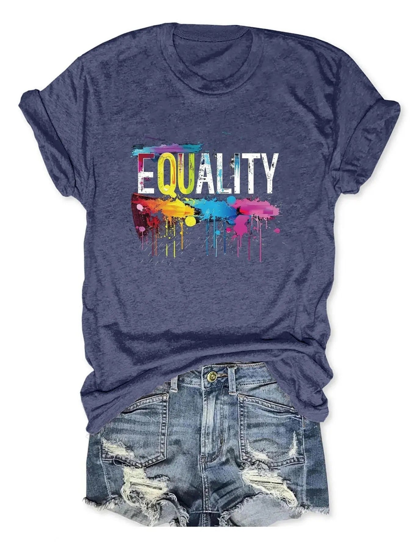 Women'WB shield Letter & Splash Ink Print Round Neck Tee, Casual Short Sleeve T-shirt for Daily Wear, Ladies TNF for...