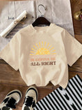Women'WB shield Letter & Sun Print Drop Shoulder Tee, Casual Short Sleeve Round Neck T-shirt for Daily Wear, Ladies TNF...