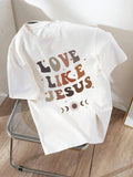 Women'WB shield Letter & Sun Print Round Neck Graphic Tee, Trendy Casual Drop Shoulder Short Sleeve T-shirt for Daily...