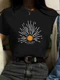 Women'WB shield Letter & Sun Print Round Neck Tee, Trendy Casual Short Sleeve T-Shirt for Daily Wear, Ladies Summer...