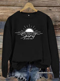 Women'WB shield Letter & Sunrise Print Drop Shoulder Sweatshirt, Casual Long Sleeve Round Neck Pullover for Fall &...