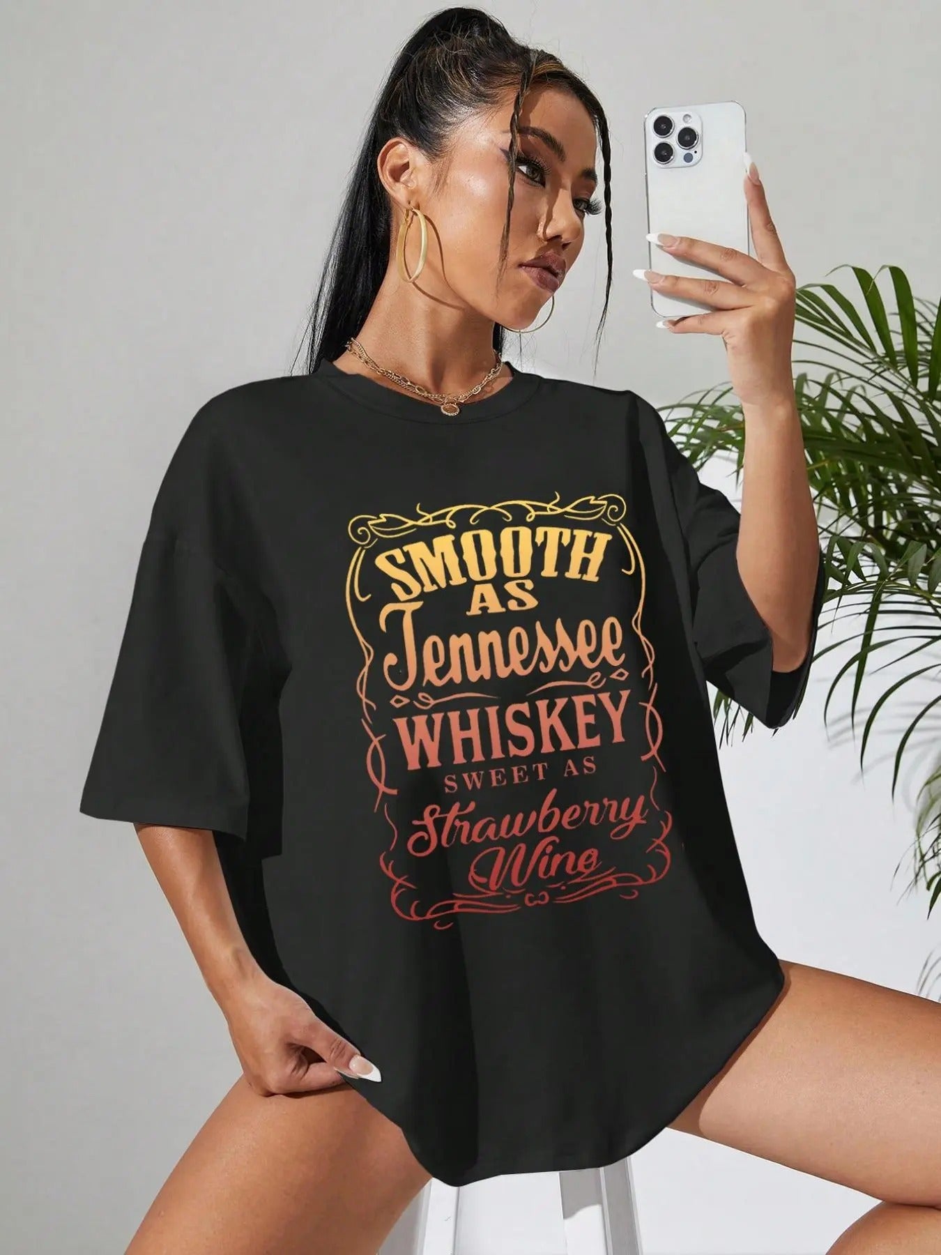 Women'WB shield Letter & Tree Print Round Neck Tee, Fashion Casual Crew Neck T-shirt for Daily Holiday Vacation Outdoor...
