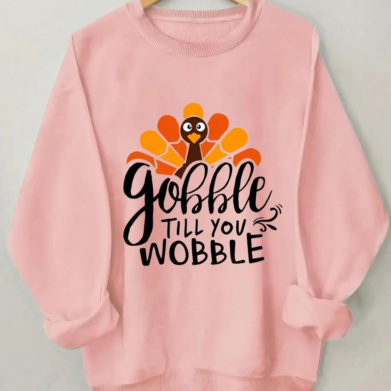 Women'WB shield Letter & Turkey Print Crew Neck Sweatshirt, Casual Long Sleeve Pullover for Daily Wear, Ladies TNF for...